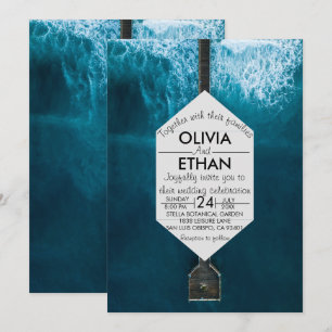 Elegant ocean blue waves Wedding Invitation