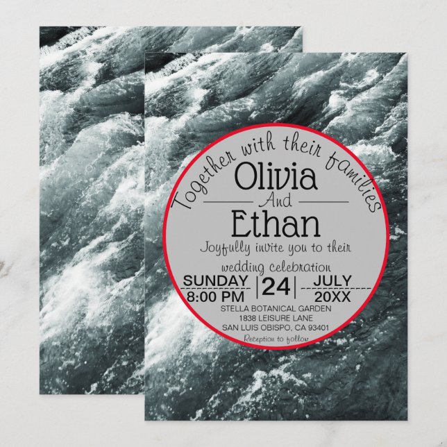 Elegant ocean blue waves Wedding Invitation (Front/Back)