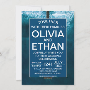 Elegant ocean blue waves Wedding Invitation
