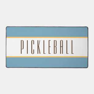 Elegant Ocean Blue White Stripes PICKLEBALL Text Desk Mat