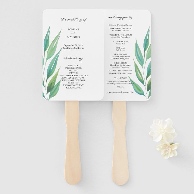 Elegant Ocean Green Blue Watercolor Art Hand Fan (Front and Back)