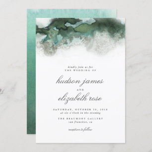 Elegant Ocean Green Ombre Watercolor Wedding Invitation