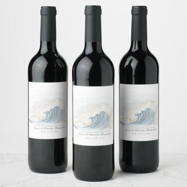 Elegant Ocean-Inspired Reception Wine Label (Bottles)