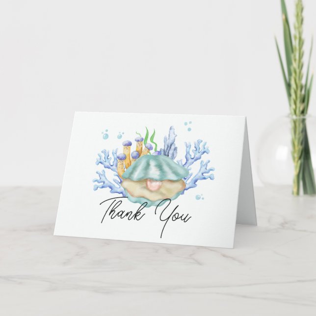 Elegant Ocean Pearl Under The Sea Baby Shower  Thank You Card (Front)