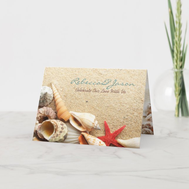 elegant ocean sand seashells beach wedding holiday card (Front)
