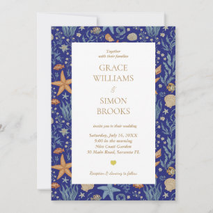 Elegant Ocean Sea Gold Ultramarine Custom Wedding Invitation