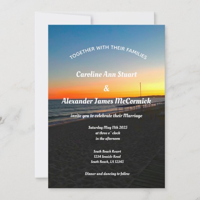 Elegant Ocean Sunset Beach Summer Sea Wedding  Invitation (Front)