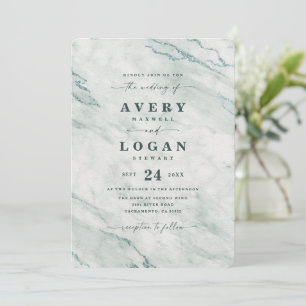 Elegant Ocean teal Aqua Metallic Marble Wedding Invitation