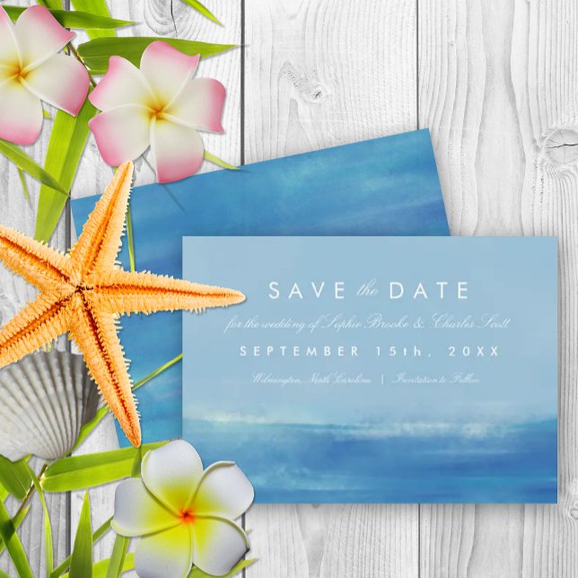Elegant Ocean Watercolor Wedding Save the Date (Elegant watercolor beach themed save the date)