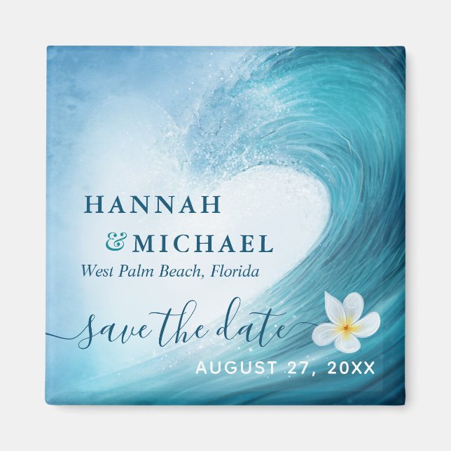 Elegant Ocean Wave Beach Wedding Save the Date Magnet (Front)