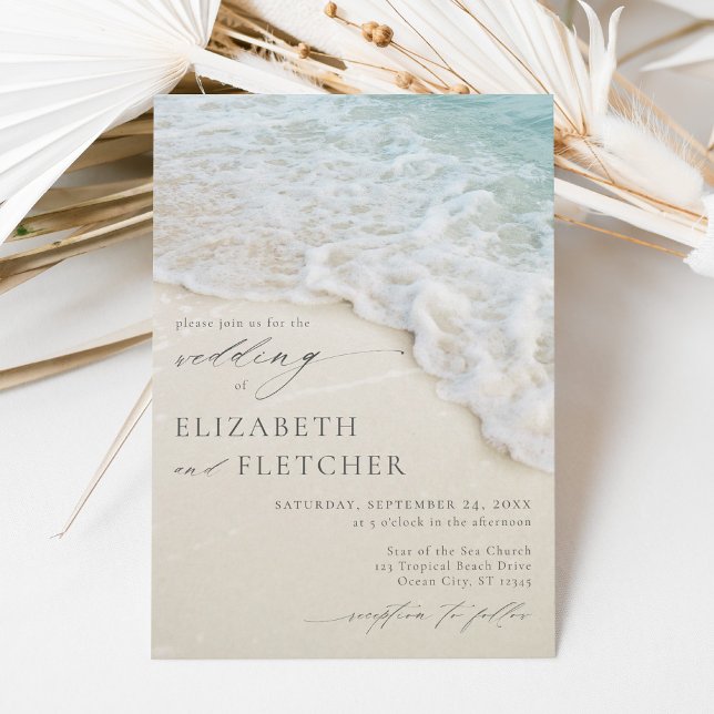 Elegant Ocean Wave Summer Beach Wedding Invitation (Creator Uploaded)