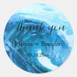 Elegant Ocean Waves Beach Sea Destination Wedding Classic Round Sticker