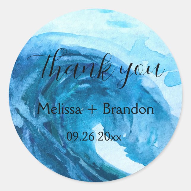 Elegant Ocean Waves Beach Sea Destination Wedding Classic Round Sticker (Front)