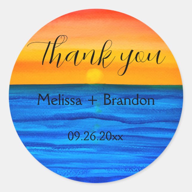 Elegant Ocean Waves Beach Sea Destination Wedding Classic Round Sticker (Front)