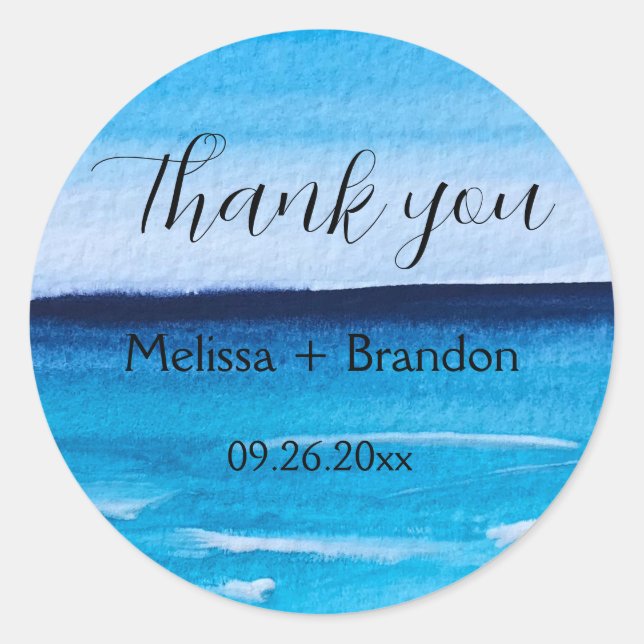 Elegant Ocean Waves Beach Sea Destination Wedding  Classic Round Sticker (Front)