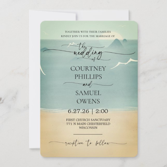 Elegant Ocean Waves Wedding Invitation (Front)