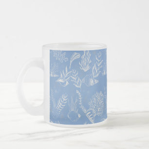Elegant oceane blue toile frosted glass coffee mug