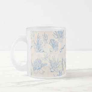 Elegant oceane blue toile frosted glass coffee mug