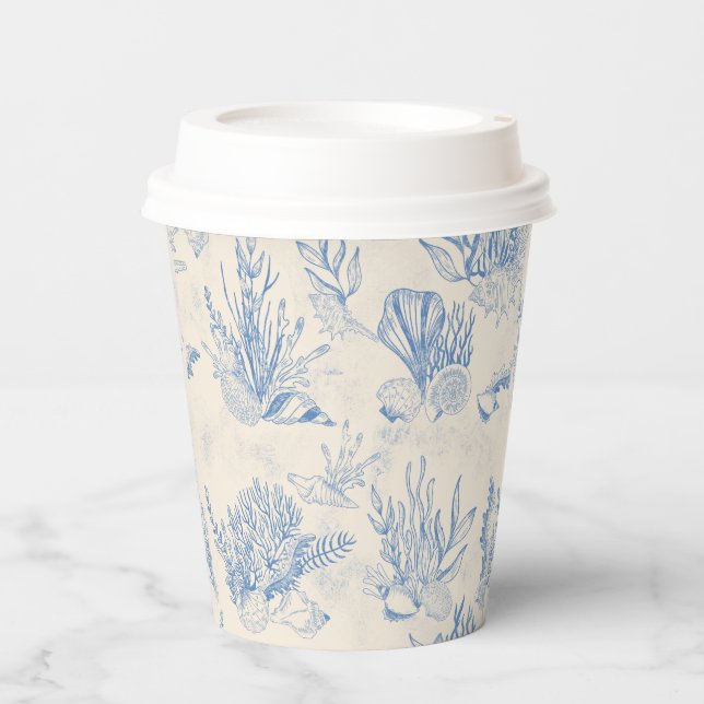 Elegant oceane blue toile paper cups (Front)