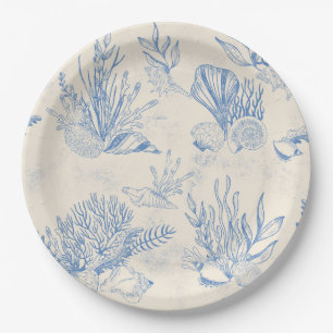 Elegant oceane blue toile paper plate