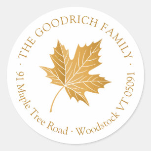Elegant Ochre Maple Leaf Return Address Classic Round Sticker