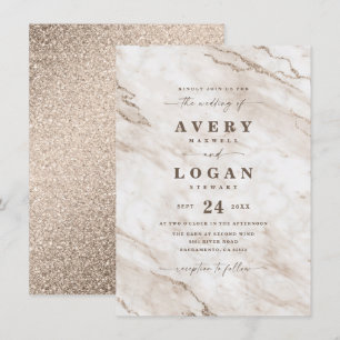 Elegant Off White Beige Marble & Glitter Wedding Invitation