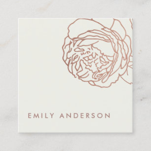 ELEGANT OFF WHITE BLUSH PINK ROSE GOLD FLORAL SQUARE BUSINESS CARD