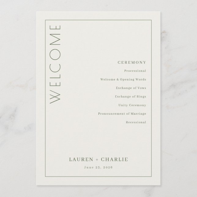 Elegant Off-White Ceremony Schedule Programme (Front)
