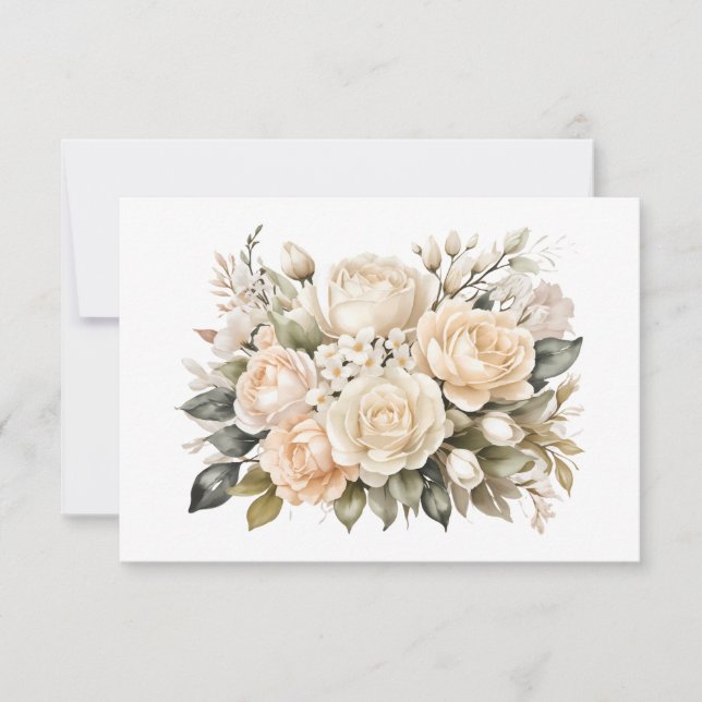 Elegant Off-White Floral Bouquet Flat  Card (Front)