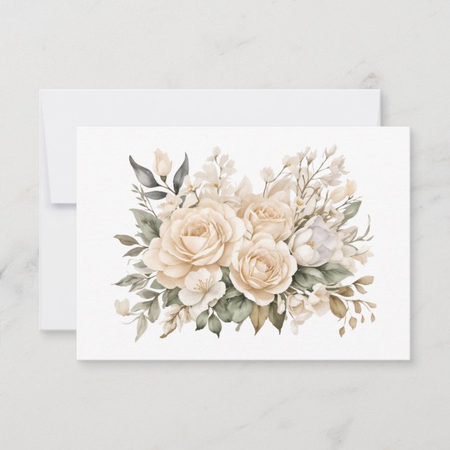 Elegant Off-White Floral Bouquet Flat  Card (Front)