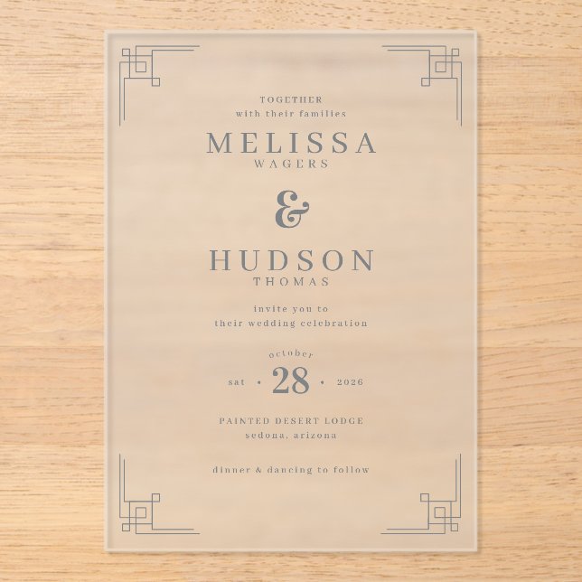 Elegant Off-White Geometric Acrylic Invitations (Front)