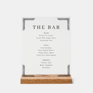 Elegant Off-White Geometric Bar Menu Acrylic Sign