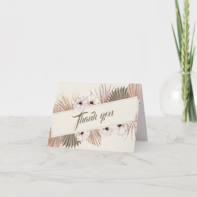 Elegant Off White Gold Floral Photo Wedding Thank You Card (Front)