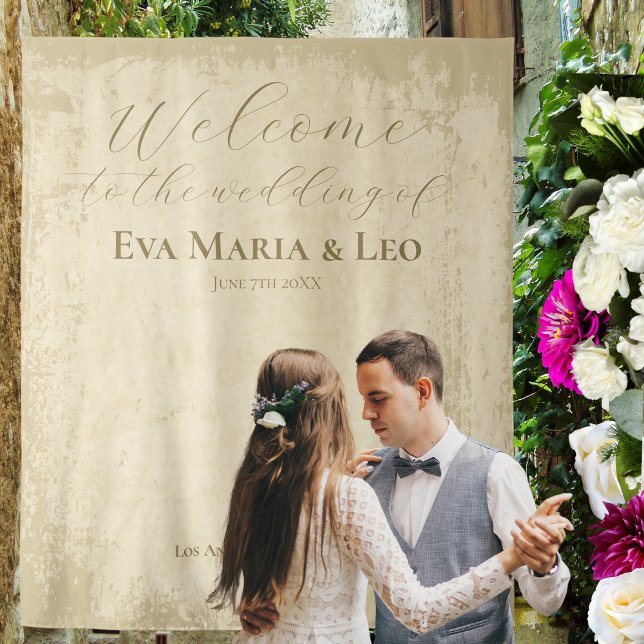 Elegant Off-White Grunge Edge Welcome Wedding Tapestry (Creator Uploaded)