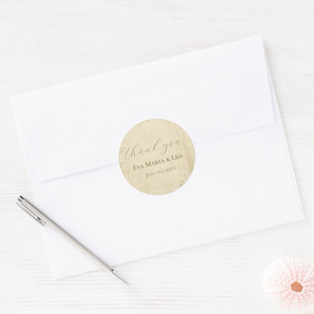 Elegant Off-White Grunge Wedding Thank You Classic Round Sticker (Envelope)