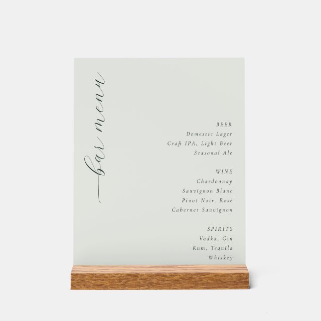 Elegant Off-White Minimalist Bar Menu Acrylic Sign (Front)