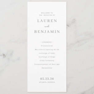 Elegant Off-White Minimalist Wedding Program Programme