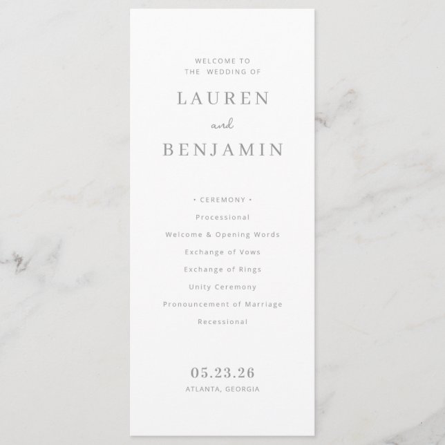 Elegant Off-White Minimalist Wedding Program Programme (Front)
