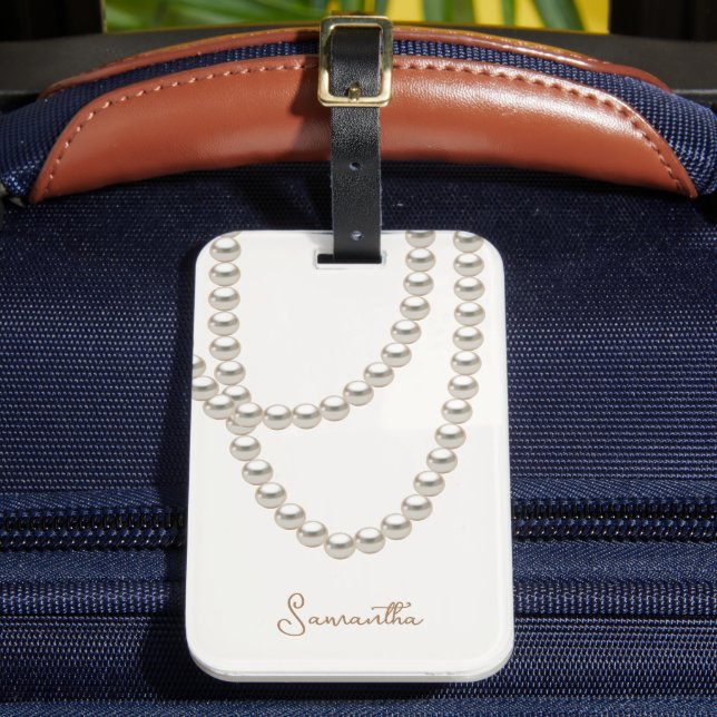 Elegant off white Pearl necklace Luggage Tag (Front Insitu 2)