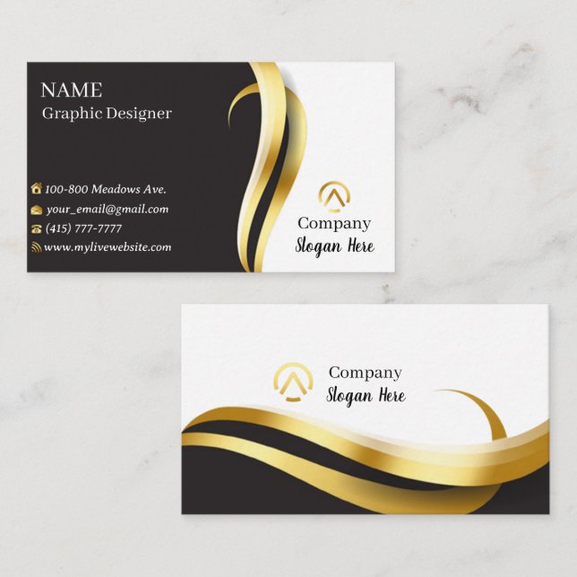 Elegant Office Gold & Black Business Cards (Front/Back)