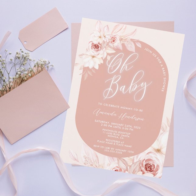 Elegant Oh Baby Blush Floral Baby Shower Invitation (Creator Uploaded)