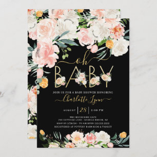Elegant Oh Baby Blush Pink Gold Floral Baby Shower Invitation