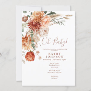 Elegant Oh Baby Boho Terracota Floral Baby Shower Invitation
