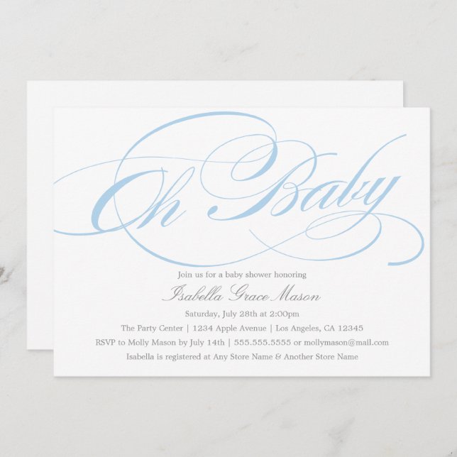 Elegant Oh Baby In Blue | Baby Shower Invitation (Front/Back)