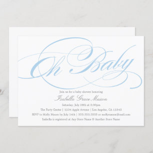 Elegant Oh Baby In Blue   Baby Shower Invitation