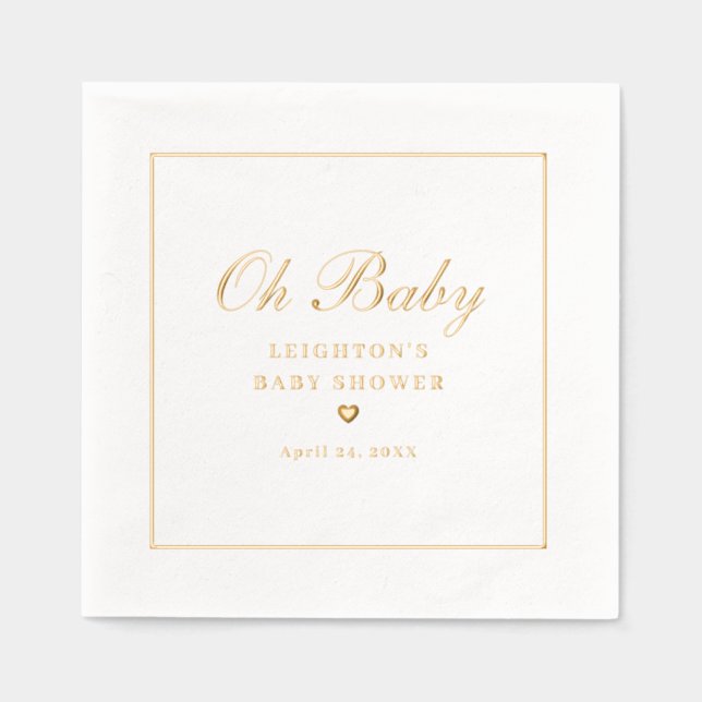 Elegant Oh Baby Script Calligraphy Baby Shower Foil Napkins (Front)