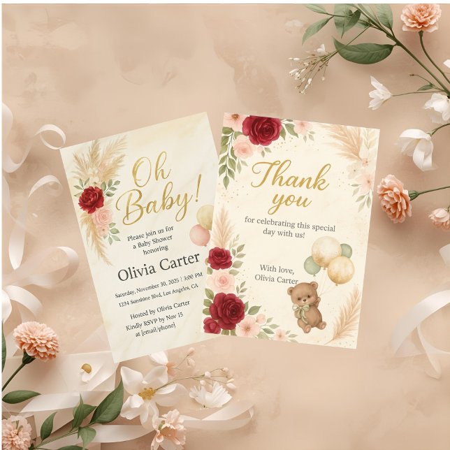 Elegant Oh Baby Shower Invitation with Teddy Bear  (Creator Uploaded)