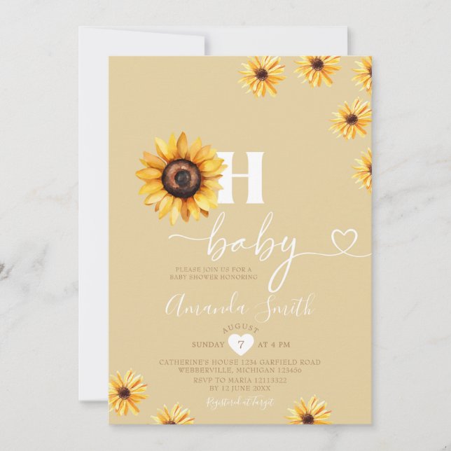 Elegant Oh Baby Sunflowers Baby Shower Party Invitation (Front)
