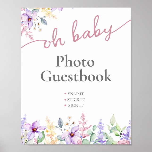 Elegant Oh Baby Wildflower Photo Guest Book Sign (Front)