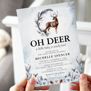 Elegant Oh Deer! Winter Gender Neutral Baby Shower Invitation